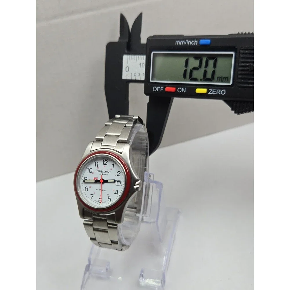 Vintage Swiss Army 1759 30mm Quartz Field Watch Red Bezel White Dial New Battery - Picture 6 of 11